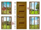 STICKERS 1:6 Scale 4 Brown Open Windows Country Scenes and Door STICKER SET for 11.5" Tall Dolls Diorama Wall Decor Doll Room Box Decor