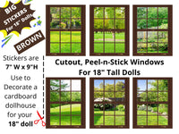 18" Doll Window STICKER SET - Window Sticker Set for 18" Sized Doll Diorama Wall Decor Doll Room Box Decor