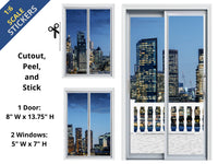 Dollhouse STICKERS 1:6 Scale Sliding Glass Door and Windows City Views