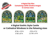 DIGITAL DOWNLOAD 1:6 Scale 4 Gothic Windows for 11.5" Tall Dolls Diorama and Room Box Wall Decor