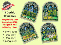 DIGITAL DOWNLOAD 1:6 Scale 4 Gothic Windows for 11.5" Tall Dolls Diorama and Room Box Wall Decor